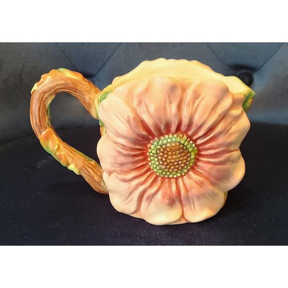 A Corner Ruby Collection Pink Daisy Ceramic Pitcher 2.5 in deep x 3 x 3 inches - Picture 3 of 9